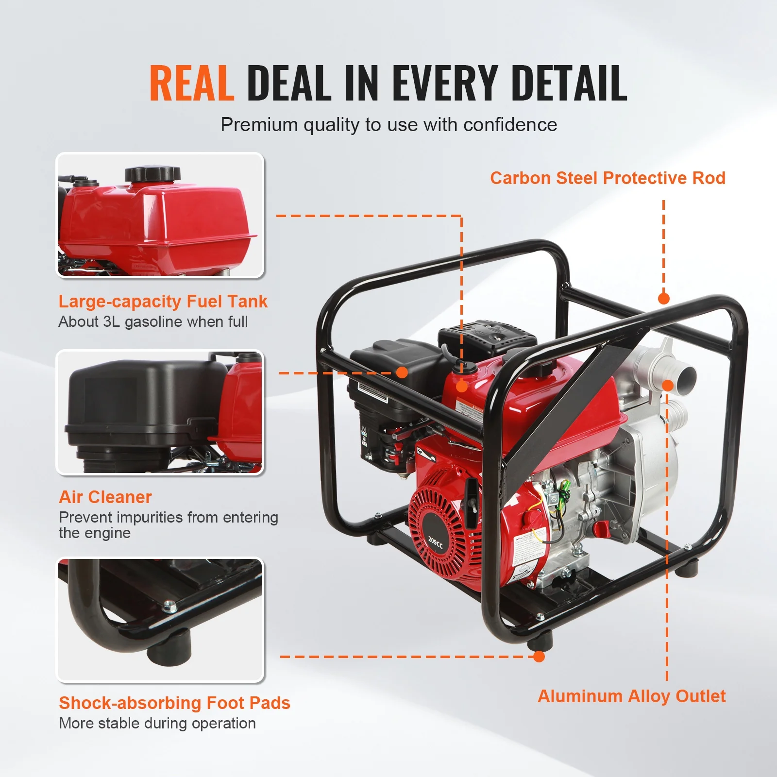 BENTISM 2" 7HP 4-Stroke Gasoline Engine Water Pump Gas Powered Water Transfer Pump - Image 5