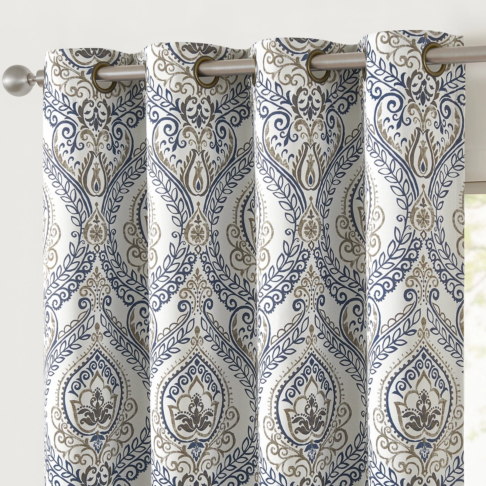 Curtainking 100% Blackout Curtains 84 in Blue Damask Medallion Window Curtains for Bedroom Grommet Thermal Insulated Drapes for Living Room Vintage Luxury Window Treatments Set 2 Panels - Image 4