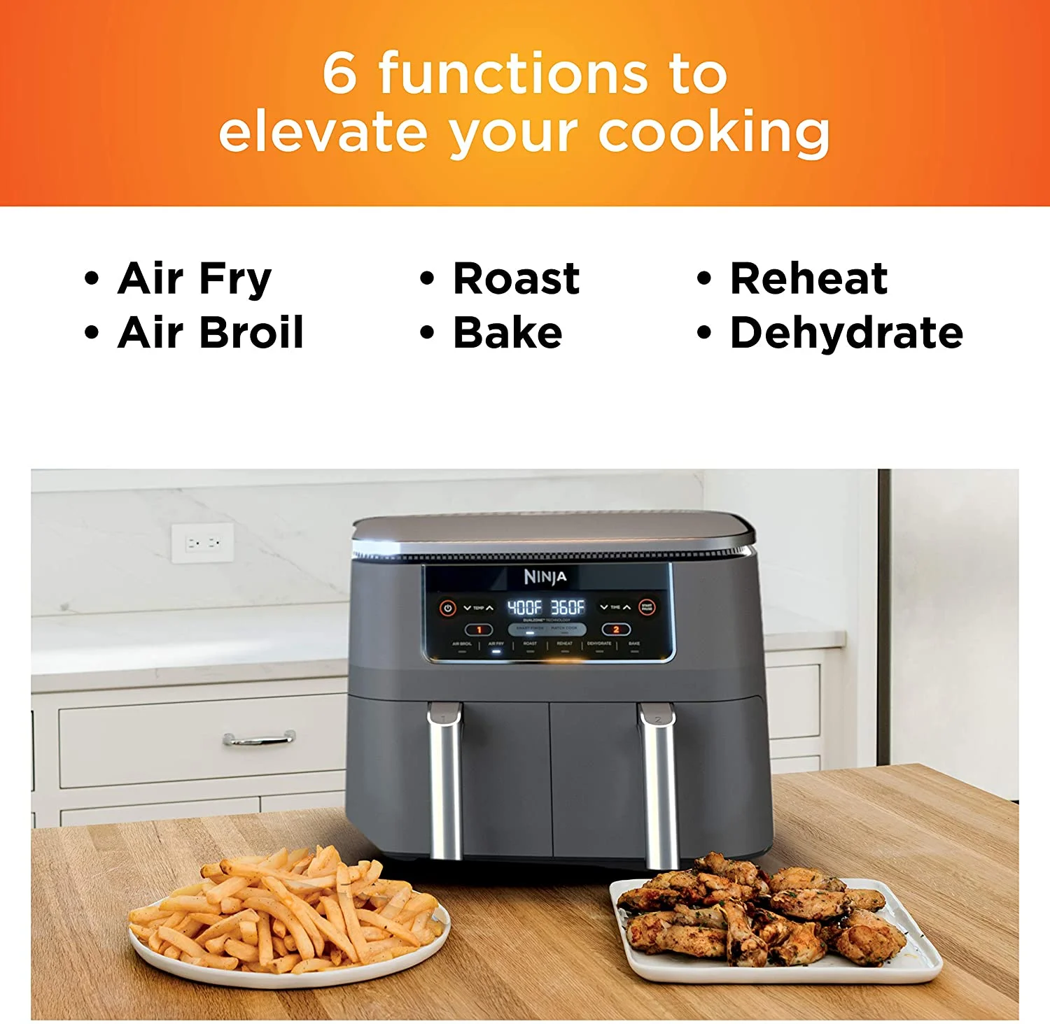 Restored Ninja DZ201 Foodi 6-in-1 2-Basket Air Fryer with DualZone Technology, 8-Quart Capacity, and a Dark Grey Stainless Finish (Refurbished) - Image 9