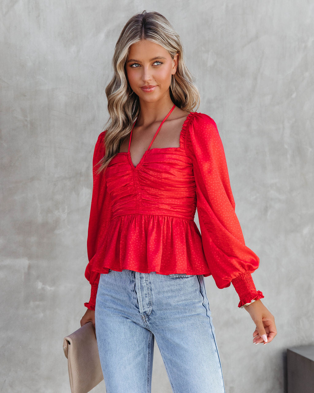 Let Me Be The One Satin Ruched Top - Red - Se7enfashion