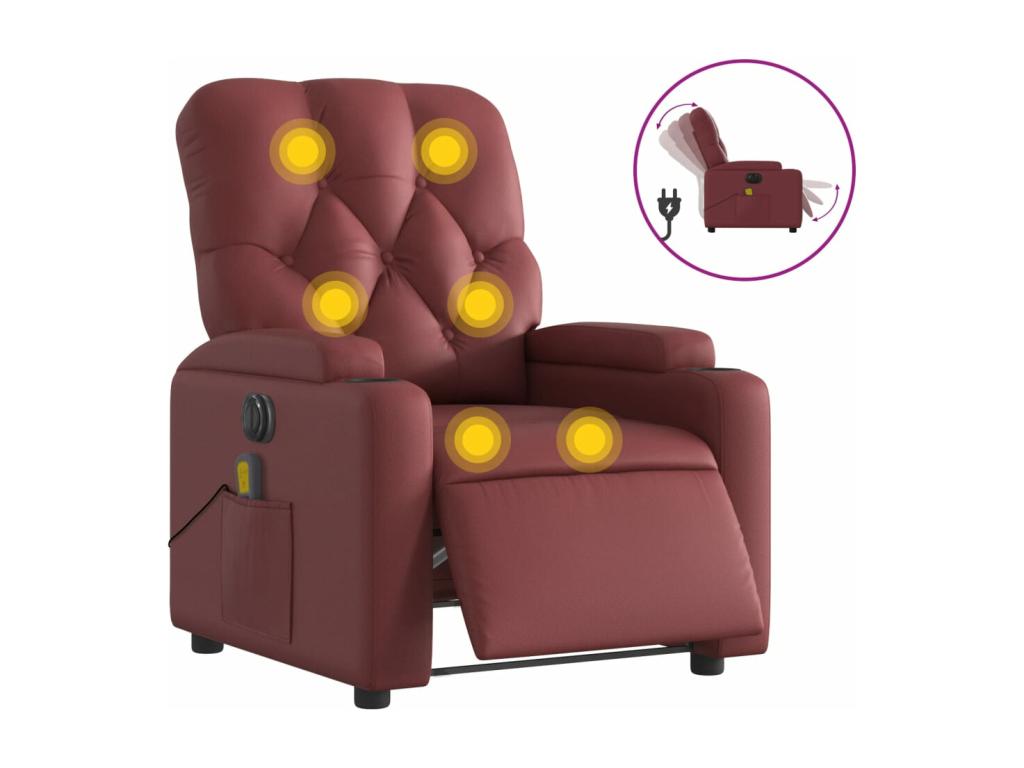 Sillón de masaje reclinable de cuero artificial rojo tinto