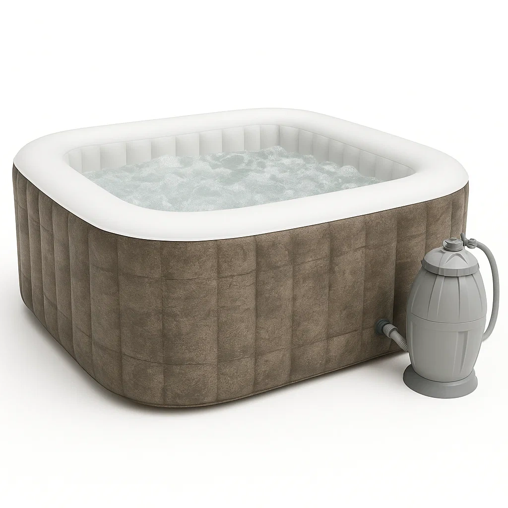 Spas hinchables 180x180x71 cm 4 plazas cuadrado Marrón claro/Blanco COxHFpg328BW