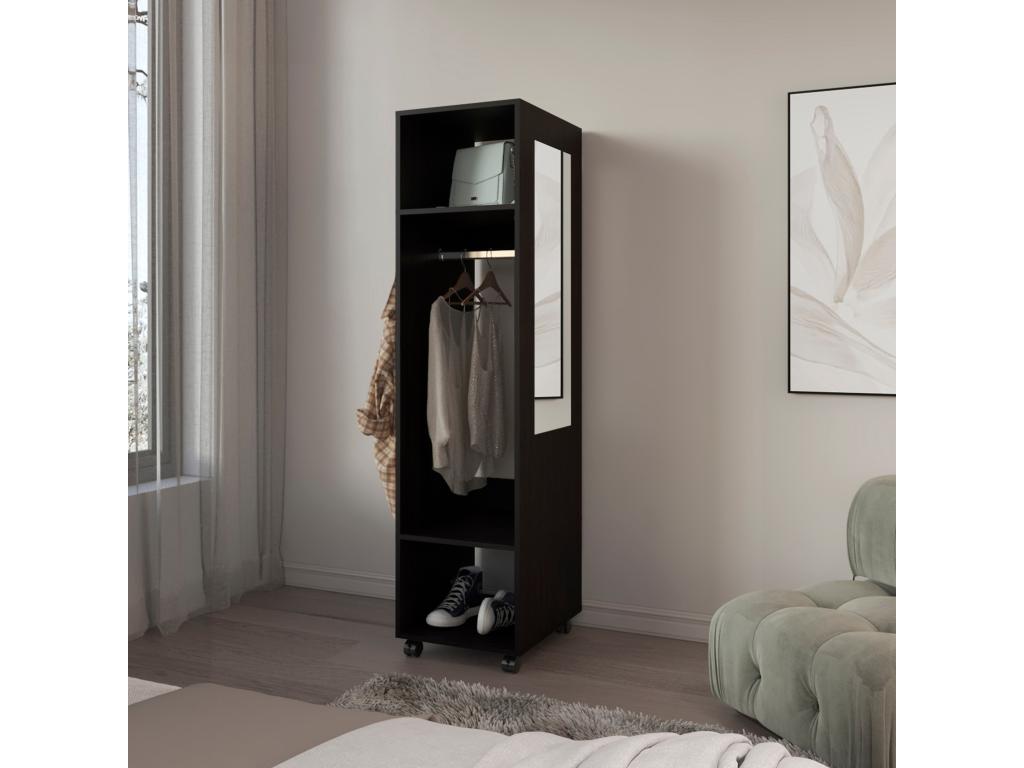 Armario Joliven en melamina tres estantes barra para colgar ropa y espejo incluido Negro 160 cm X 40 cm X 48 cm
