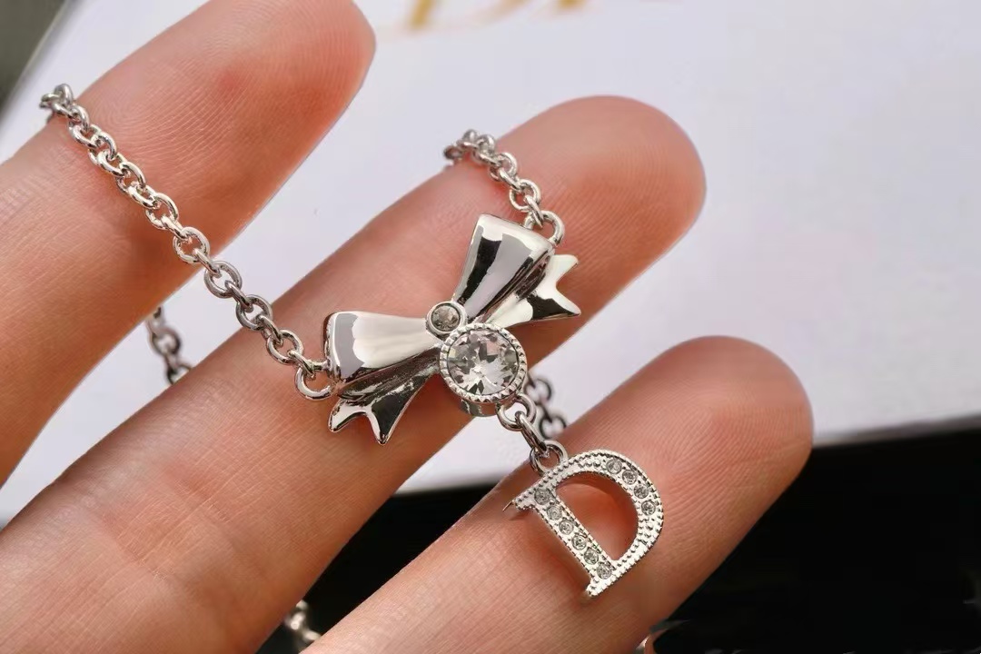 Dior Bow Letter D Pendant Necklace - Original Replica Club
