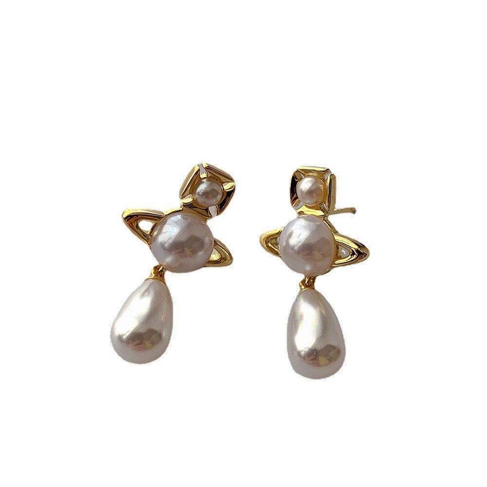Vivienne Westwood Teardrop Pearl Saturn Earrings - Original Replica Club