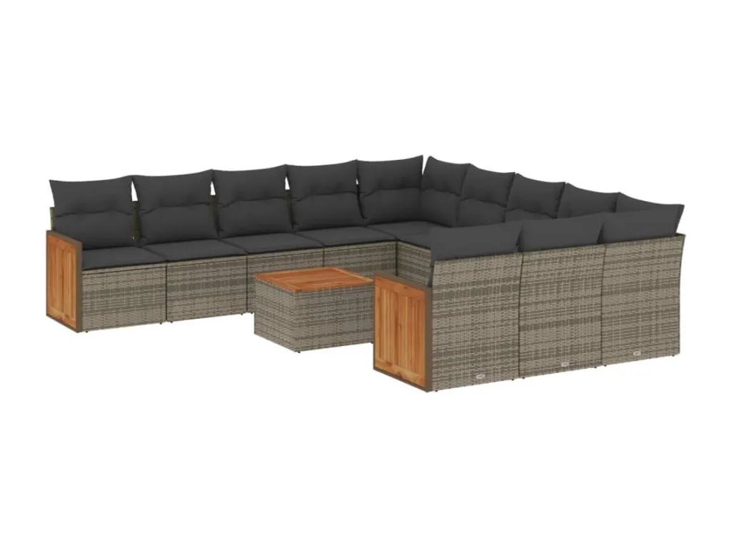 Set de sofás de jardín 12 pzas con cojines ratán sintético gris aatd37536