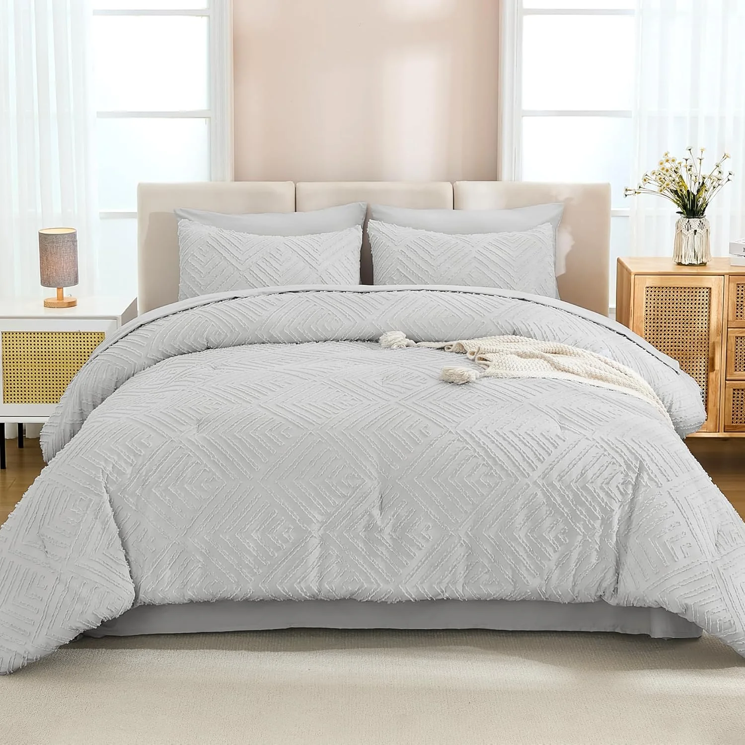 Queen Comforter Set 7 Piece Dark Emerald Green - Bed in a Bag Queen Boho Lightweight Fluffy Tufted Bedding Sets with Comforter, Sheets, Pillowcases & Shams - Image 22