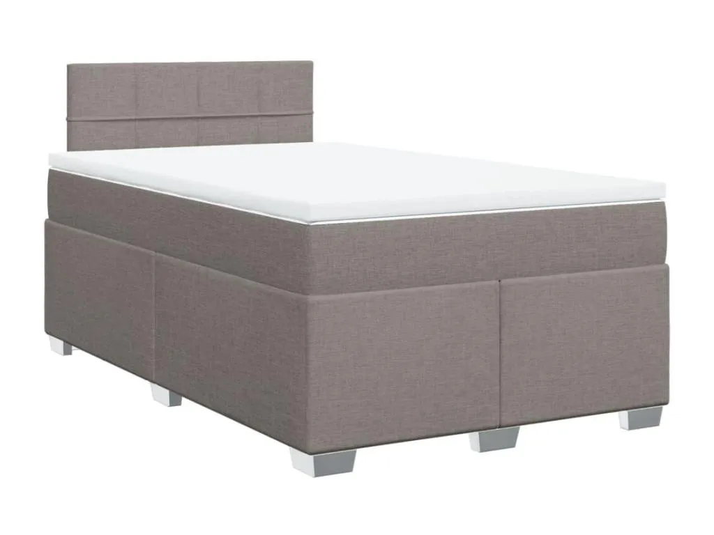Cama box spring con colchón tela gris taupe 120x190 cm npm3521979