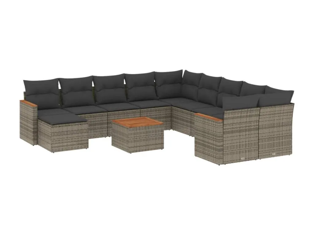 Set de sofás de jardín 12 pzas con cojines ratán sintético gris