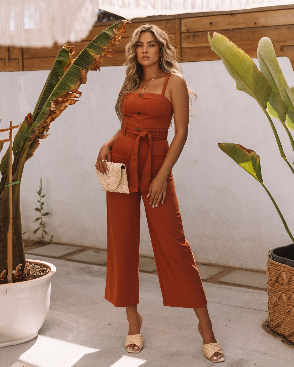 She Is Unstoppable Cotton Pocketed Jumpsuit - Rust - FINAL SALE - Se7enfashion