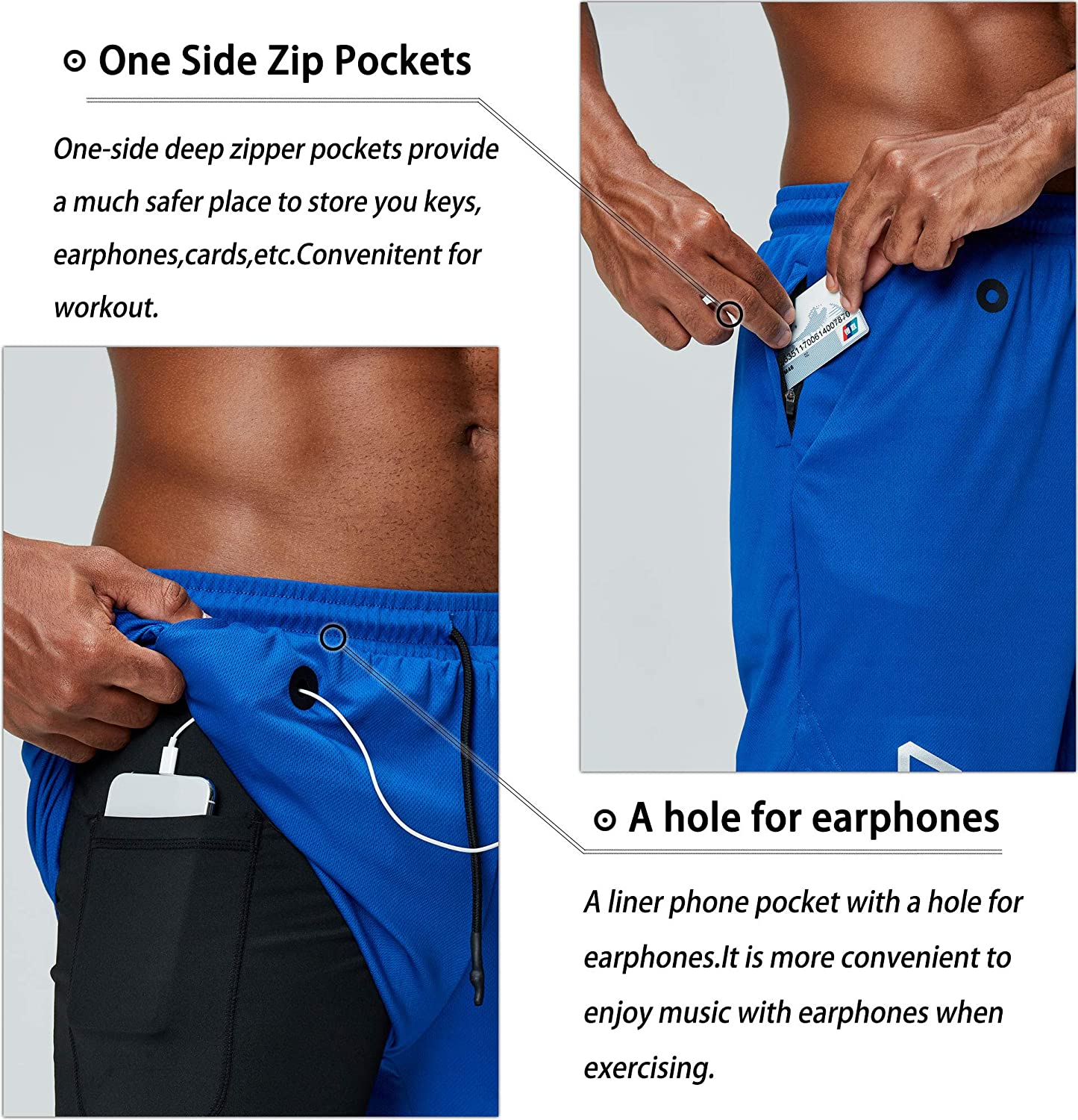 Men's 2 in 1 Running Shorts Gym Workout Quick Dry Mens Shorts with Phone Pocket