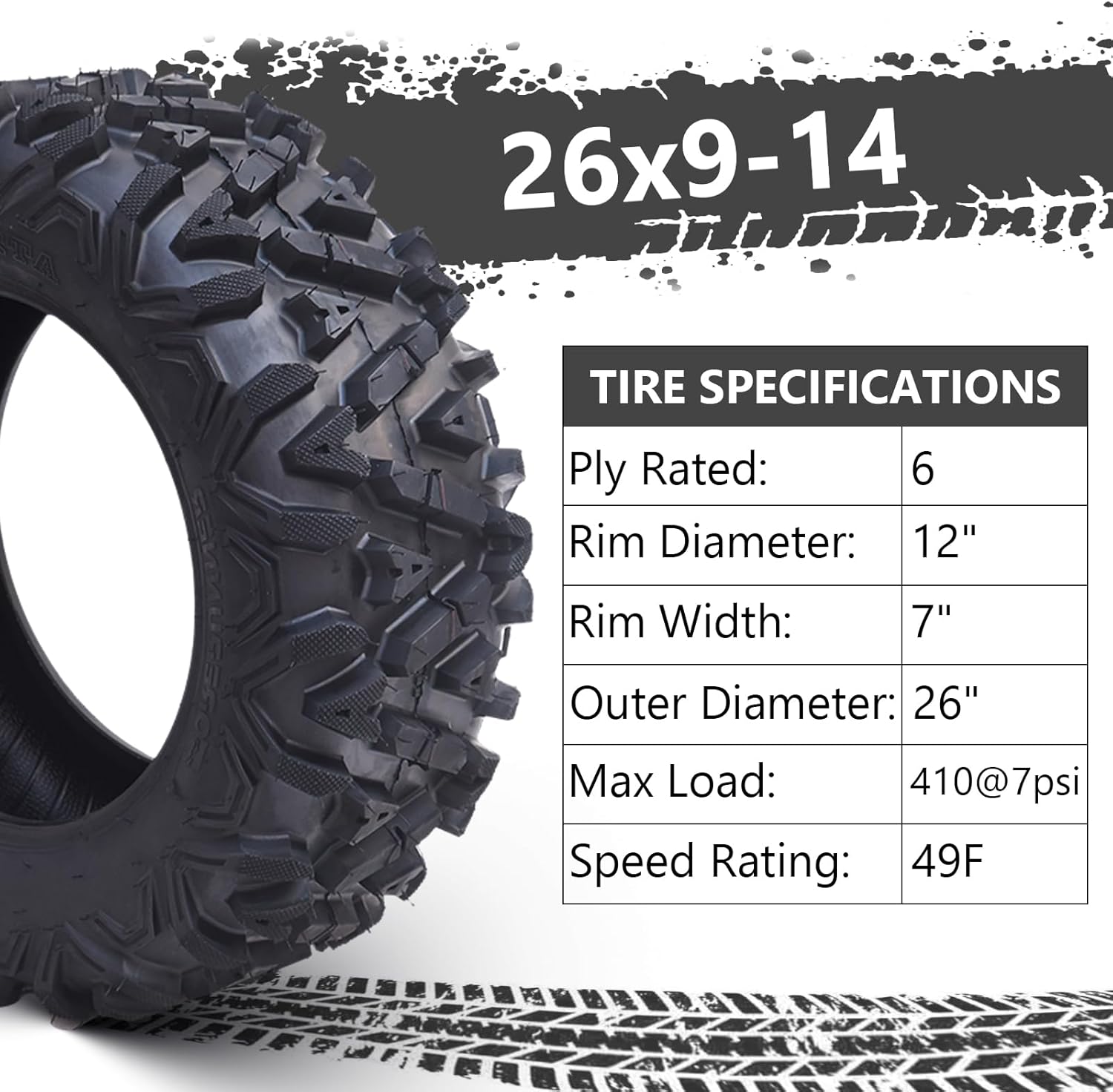 26x12x12 Atv Tires, Set of 2 Atv Tires 26x12-12 6PR, All Terrain Atv/Utv Off-Road Tires, Black
