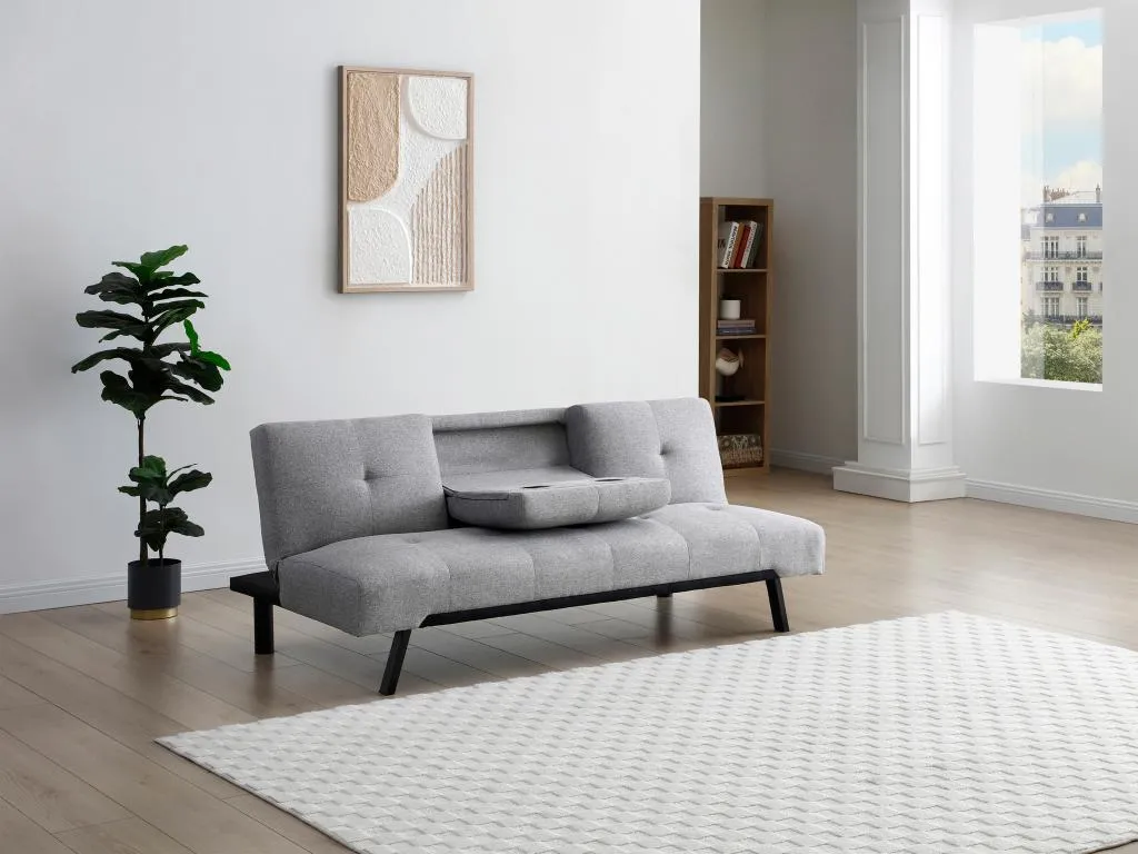 Sofá cama de tela con respaldo abatible central gris Prietocasa II