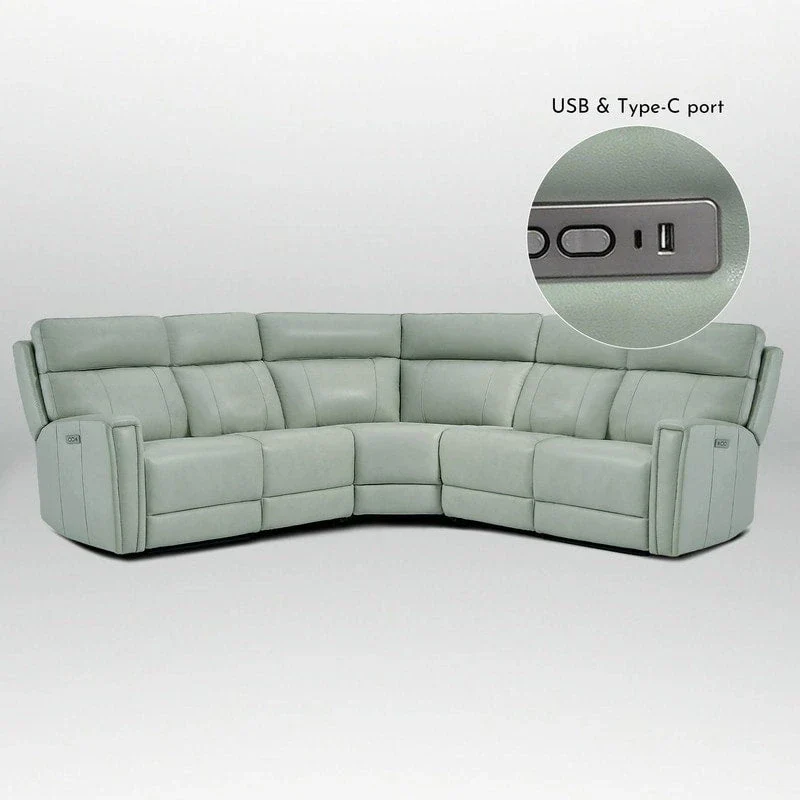 104" 3-Color Genuine Leather Power Reclining Sectional Sofa with Zero Gravity Feature, USB & USB-C Ports, and 2 Stationary Armless Chairs