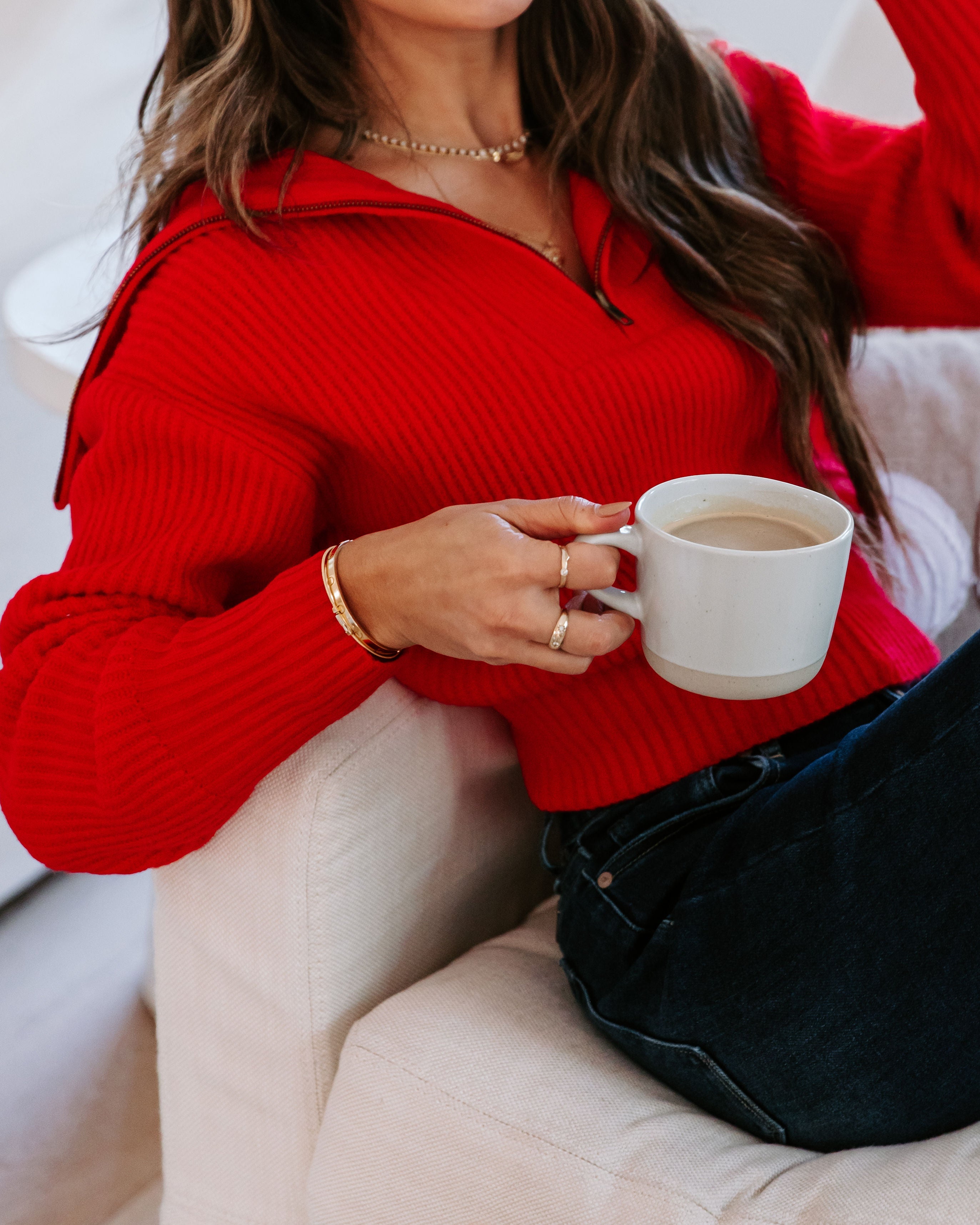We Love It Half Zip Pullover Sweater - Red - Se7enfashion