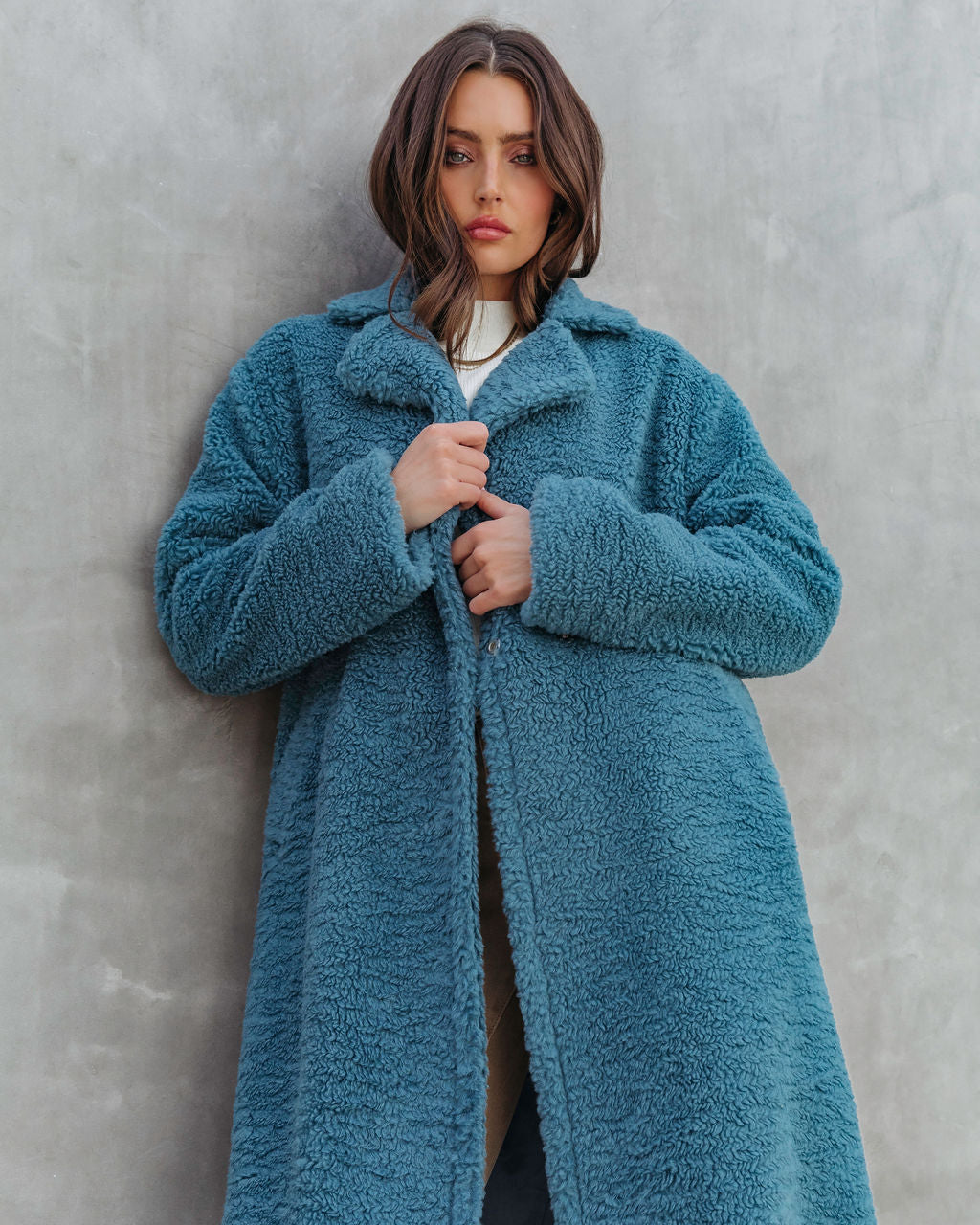 Of The Essence Pocketed Teddy Coat - Dusty Teal - Se7enfashion
