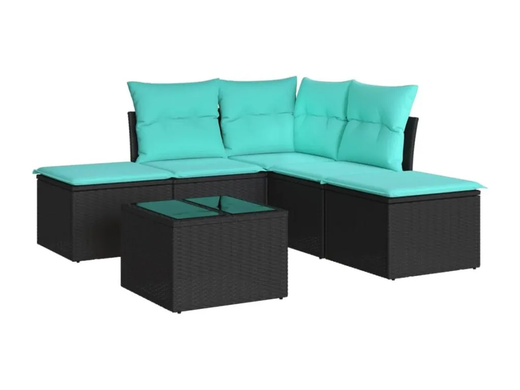 Set de sofás de jardín 6 piezas y cojines ratán sintético negro 89436cckn