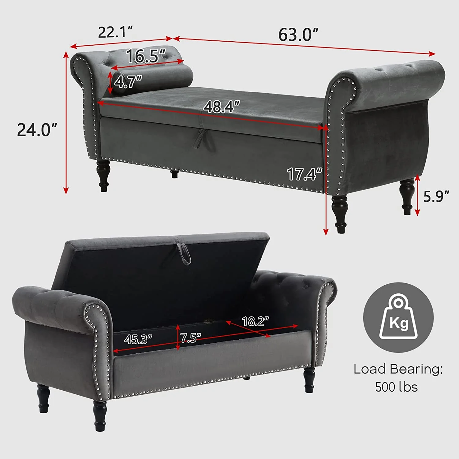Sumdeal 43.5" Storage Ottoman Bench with 250lb Seating, Linen Upholstered Wood Legs Safety Hinge Flip Top Oval Foot Rest Long Stool for Sofa Couch Bedroom End of Bed Living Room Entryway, White - Image 99