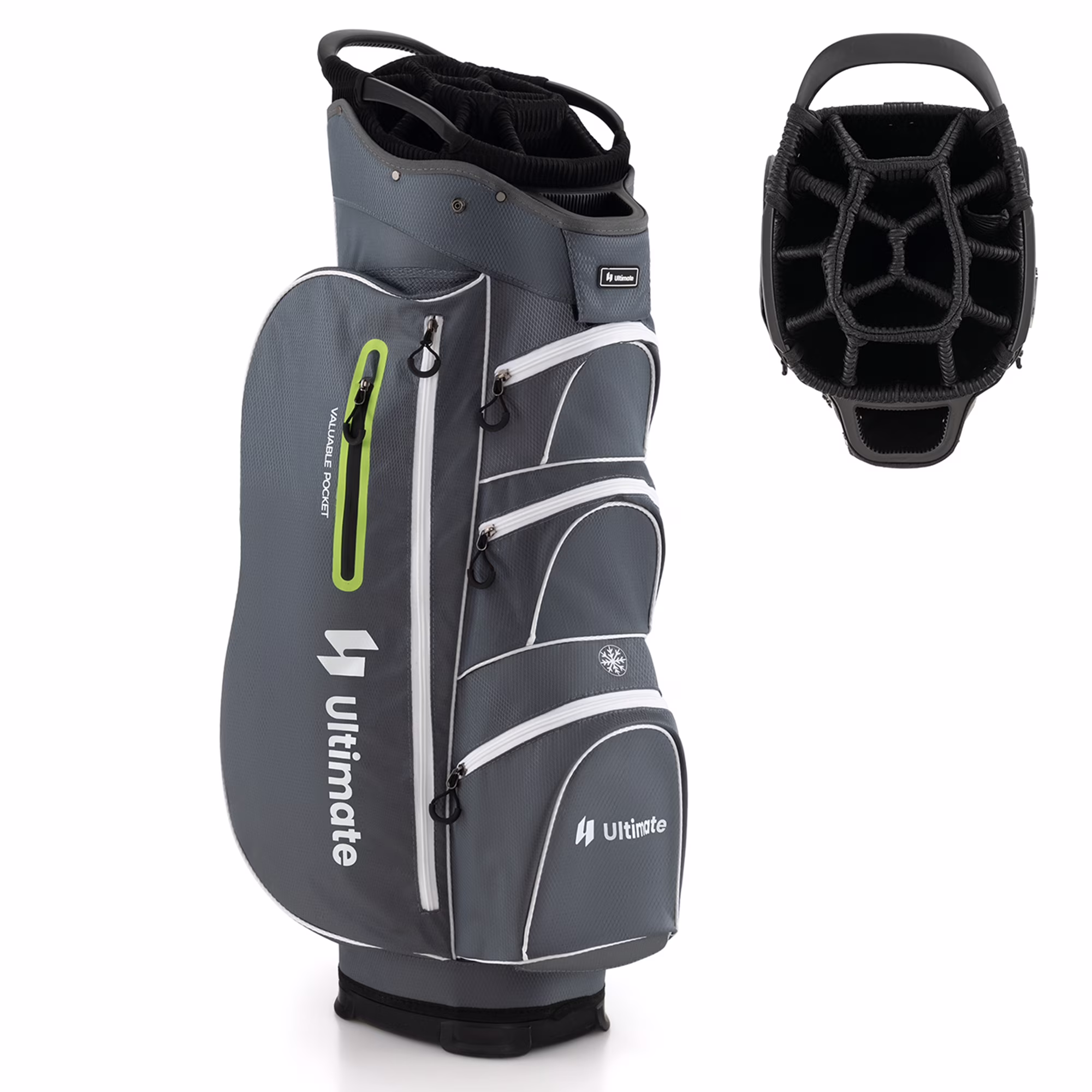 Costway Lightweight Golf Cart Bag with 15 Way Top Divider Individual Putter Well Cooler Bag Green(Grey/Green)