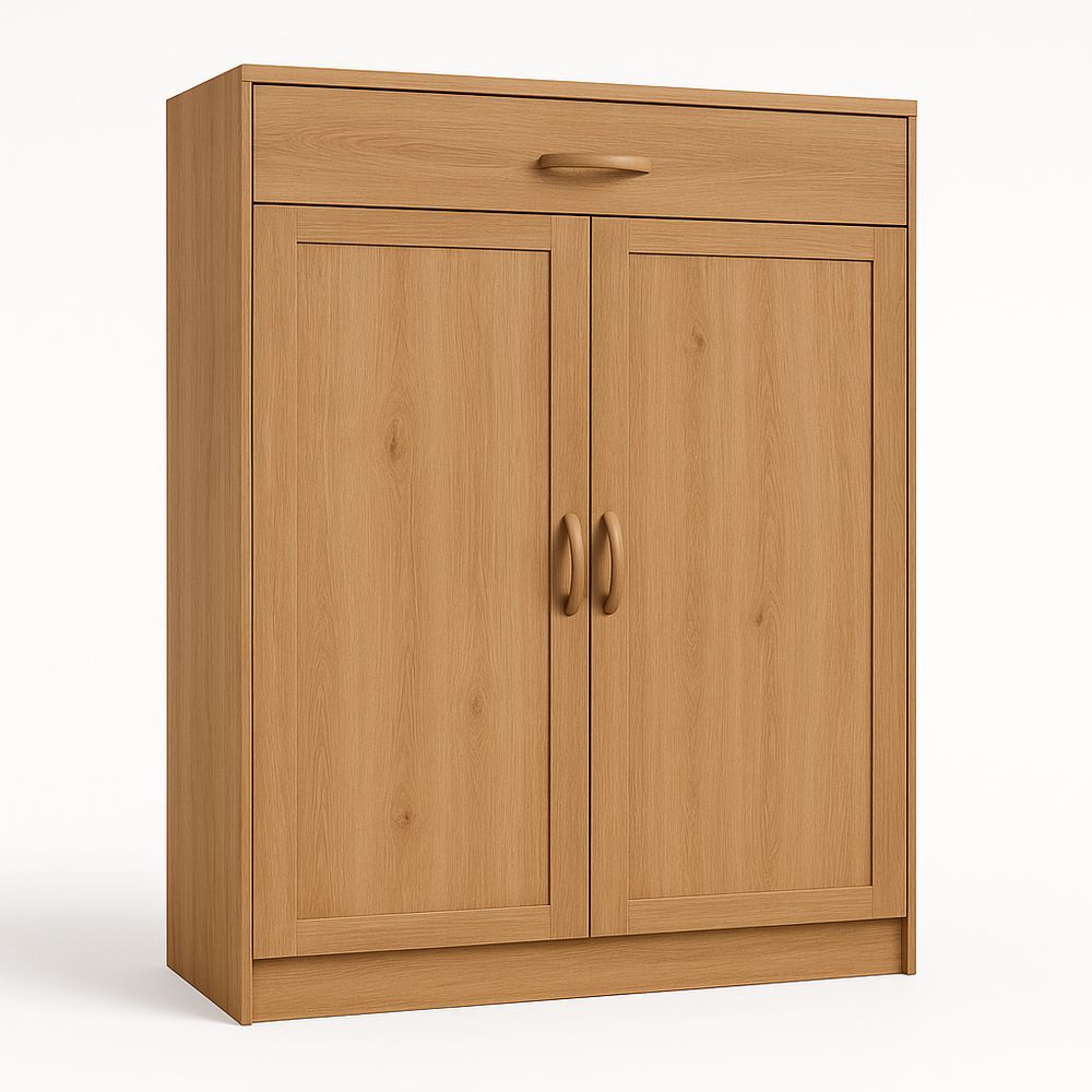 Armario de madera con 2 puertas y cajón superior, estilo contemporáneo, ideal para dormitorio o sala de estar