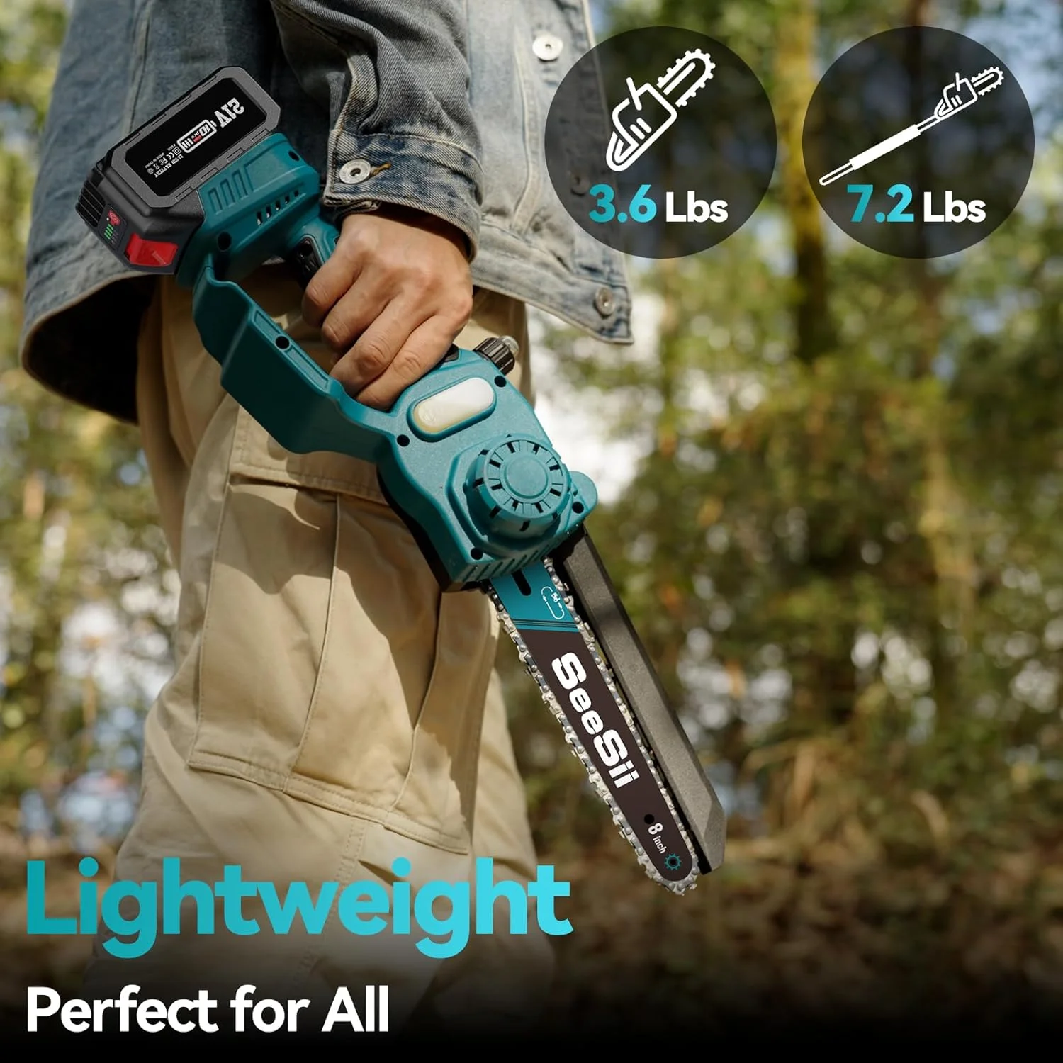 Seesii 2-in-1 Cordless Pole Saw, 8 Inch Brushless Mini Chainsaw with Extension Pole, 16ft Max Pole Saws with 2x 21V Batteries for Tree Trimming, Branches Pruning, Wood Cutting - Image 8