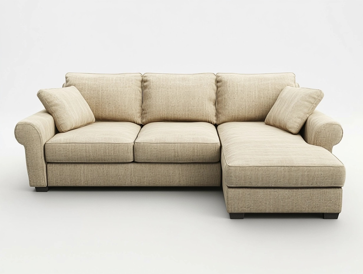 Sofá seccional beige de lino estilo moderno para sala de estar con chaise longue 275x180 cm cómodo y elegante AC5697212