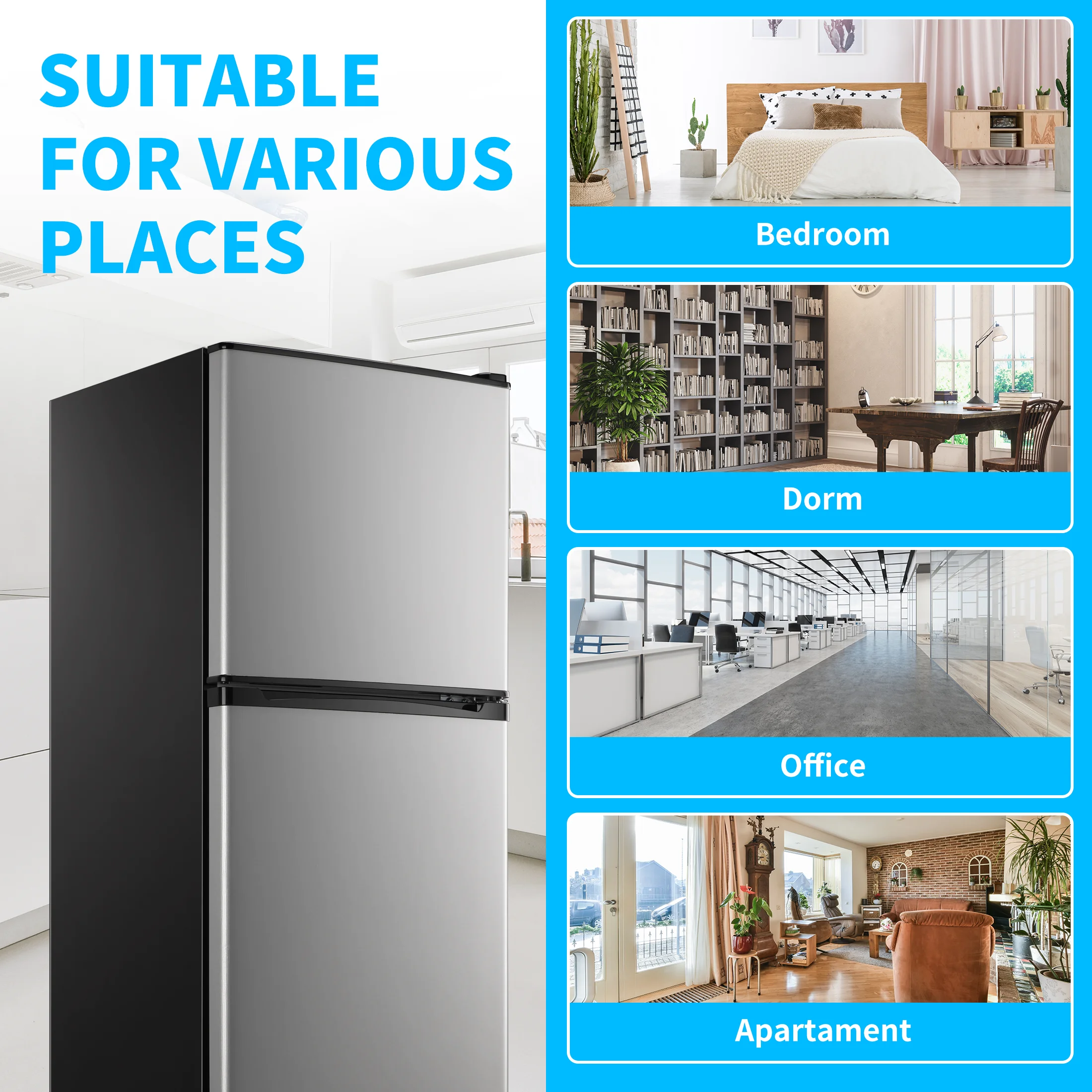 4.5 Cu. ft. Compact Refrigerator 2 Door with Freezer,5 Adjustable Thermostat & 4 Removable Glass Shelves - Image 9