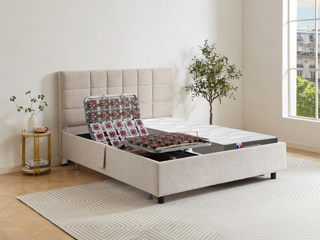 Cama articulada multiterminales + colchón 100% látex 3 zonas - 2 x 80 x 200 cm - Tela - Beige - JOFAR de Lujodec