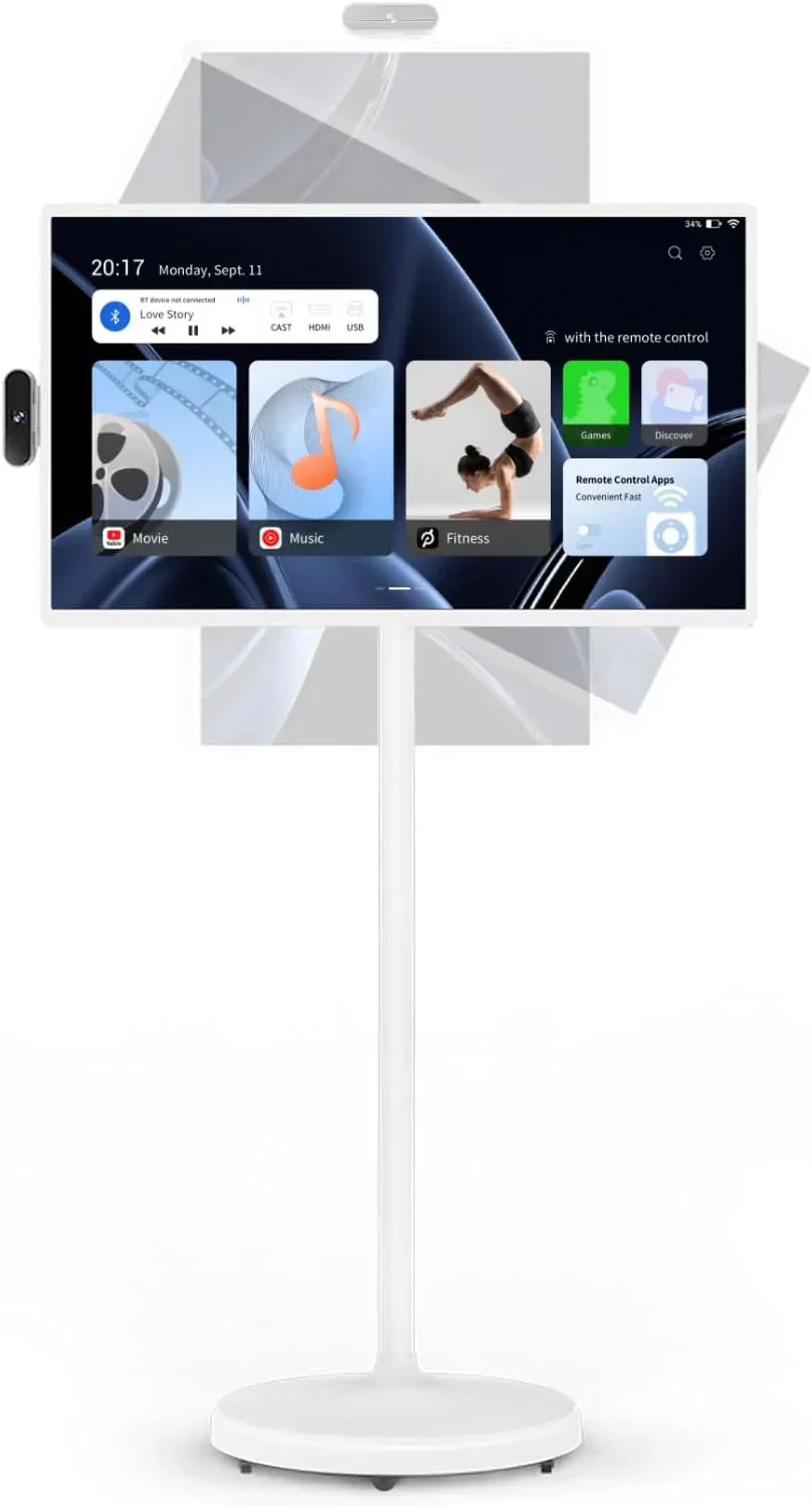 32-Inch Portable Rolling Touch Screen TV, 1080P FHD, Android 13, 8G RAM+128G Storage - SW3295T