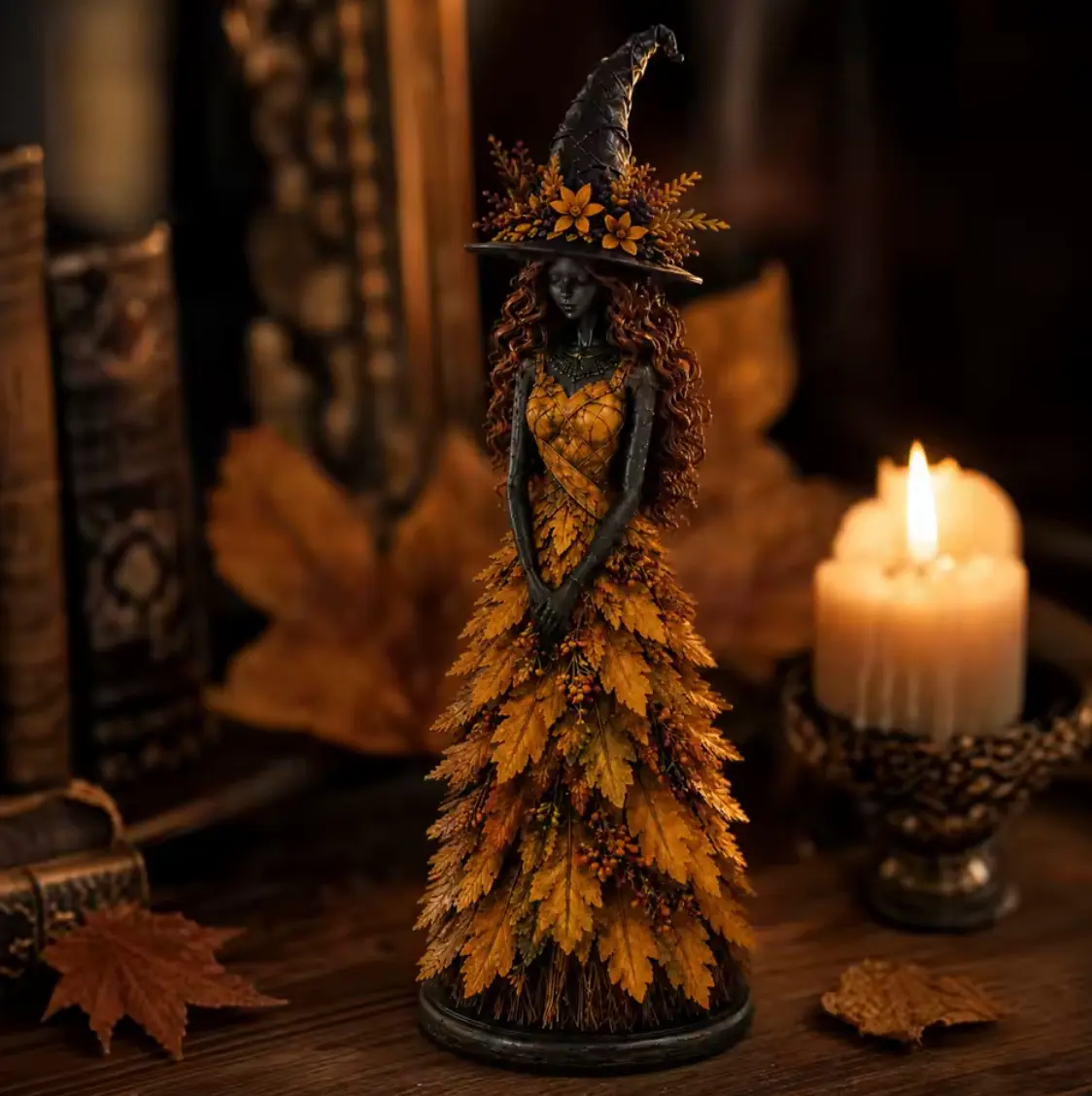 LeafWitch™ Autumn Figurine - Handcrafted Leaf & Berry Witch Statue - Image 9 LeafWitch™ Autumn Figurine - Handcrafted Leaf & Berry Witch Statue - Image 9