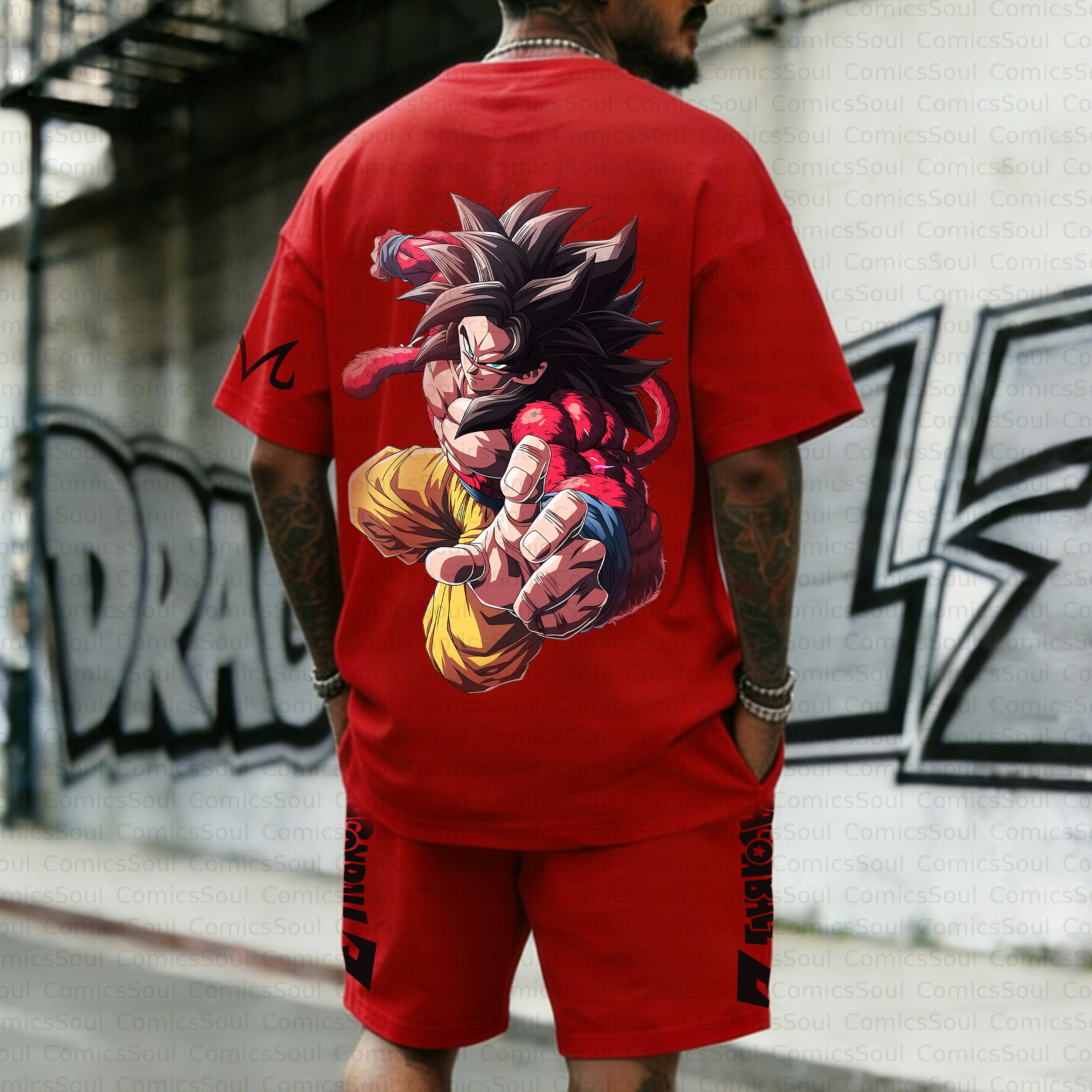 Unisex Anime Inspired Vintage T-shirt& Shorts 2 Pieces Set