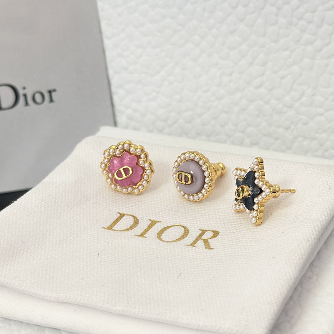 Dior Three Pieces Enamel Stud Earrings - Original Replica Club