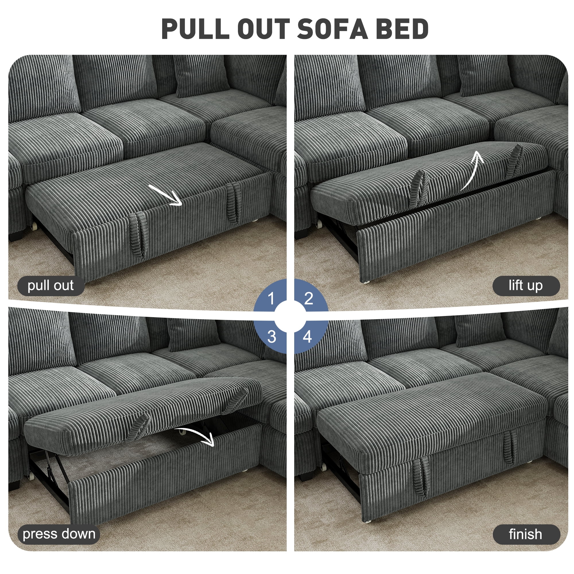 BedLuxury 83" Sectional Sleeper Sofa with Pull Out Bed, L Shaped Couch with Storage Seat for Living Room, Gray - Image 8