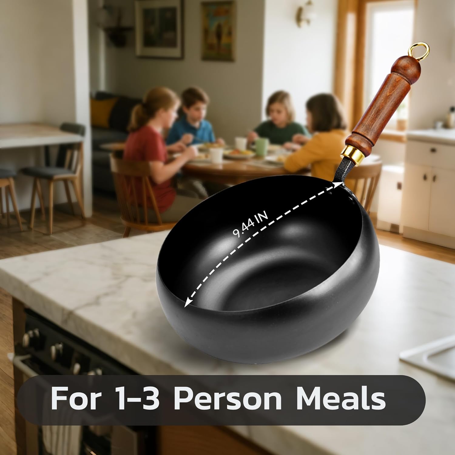 MACTANO Uncoated Iron Pan, Nonstick Wok Hand Forged Iron Pan with Lid Stir Fry Wok Skillet for Cooking - 9.44IN