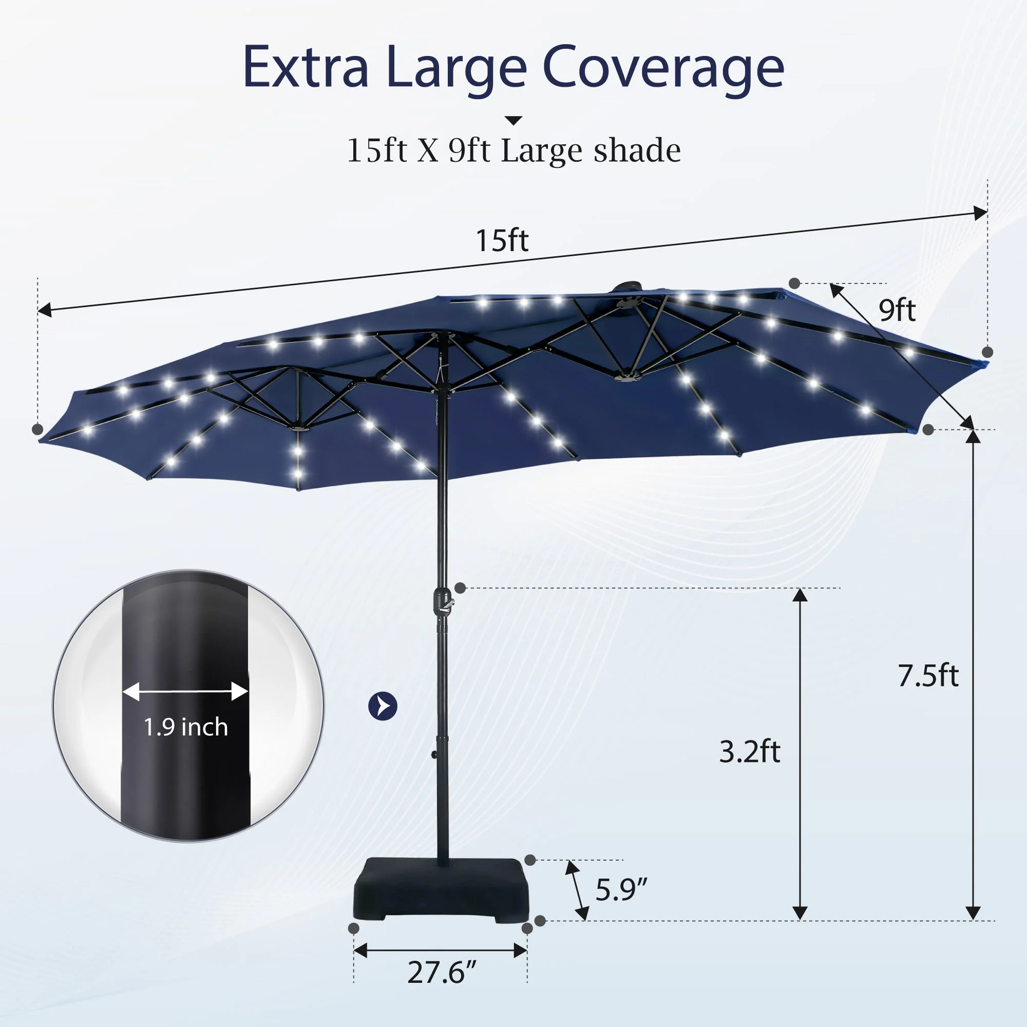 Alpha Joy 15ft Extra Large Outdoor Patio Double-Sided Umbrella with LED Solar Lights & Umbrella Base, Beige - Image 76
