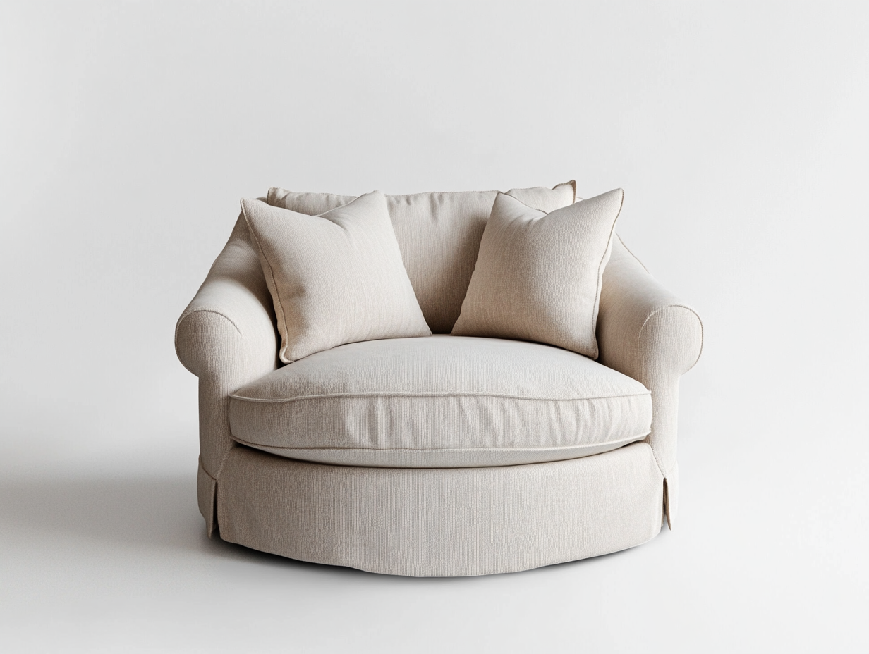 Sillón giratorio de gran tamaño en lino beige