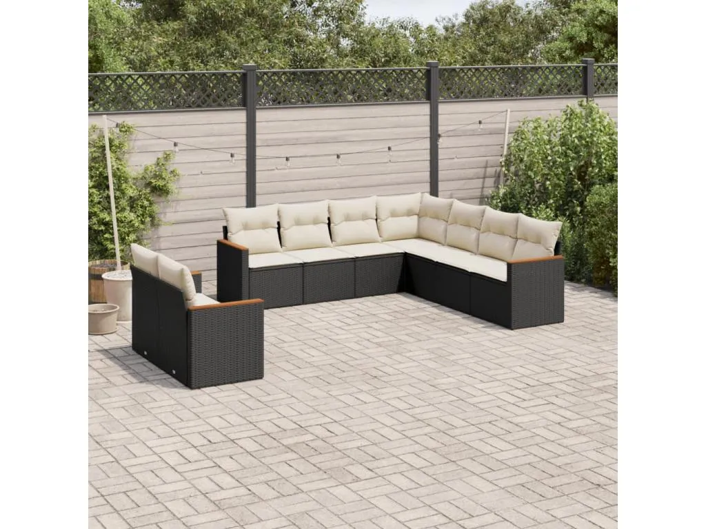 Set de sofás de jardín 8 piezas y cojines ratán sintético negro 64920ECOQ