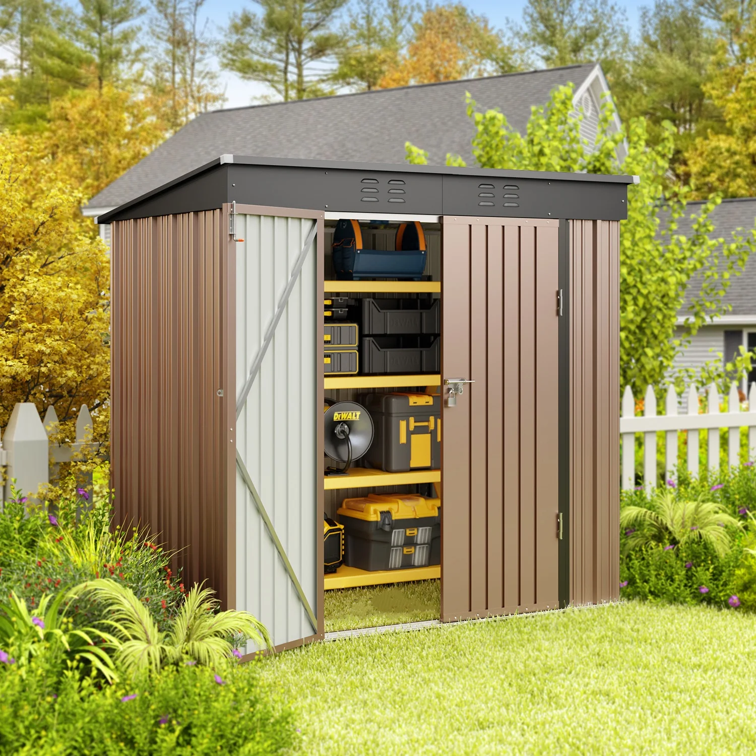 5'x3' Outdoor Storage Shed, Asofer Shed and Outdoor Storage Clearance, Weatherproof Tool Shed, Brown - Image 30