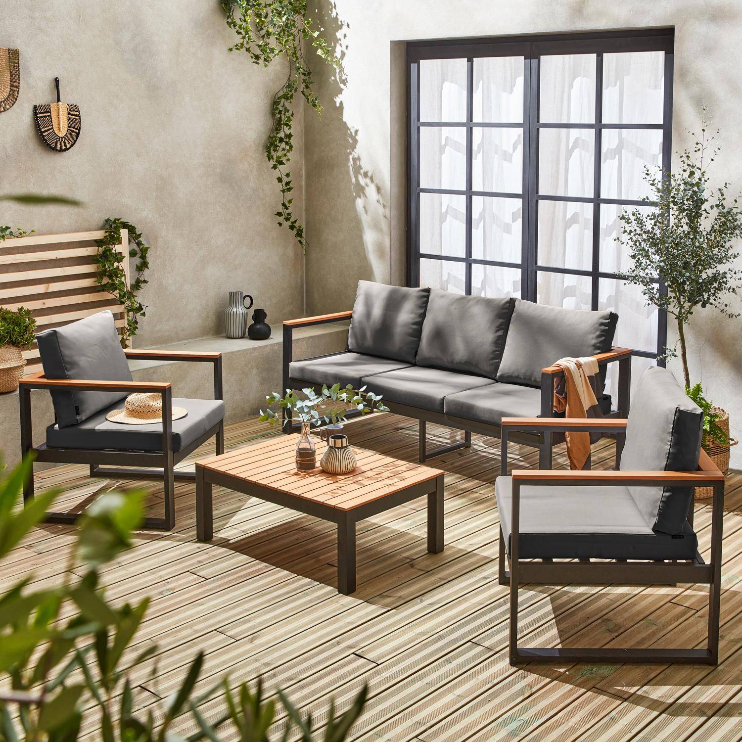 Nazca - Conjunto de jardín en madera y aluminio, 5 plazas