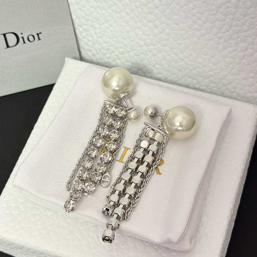 Dior Rhinestone Tassel Earrings - Original Replica Club