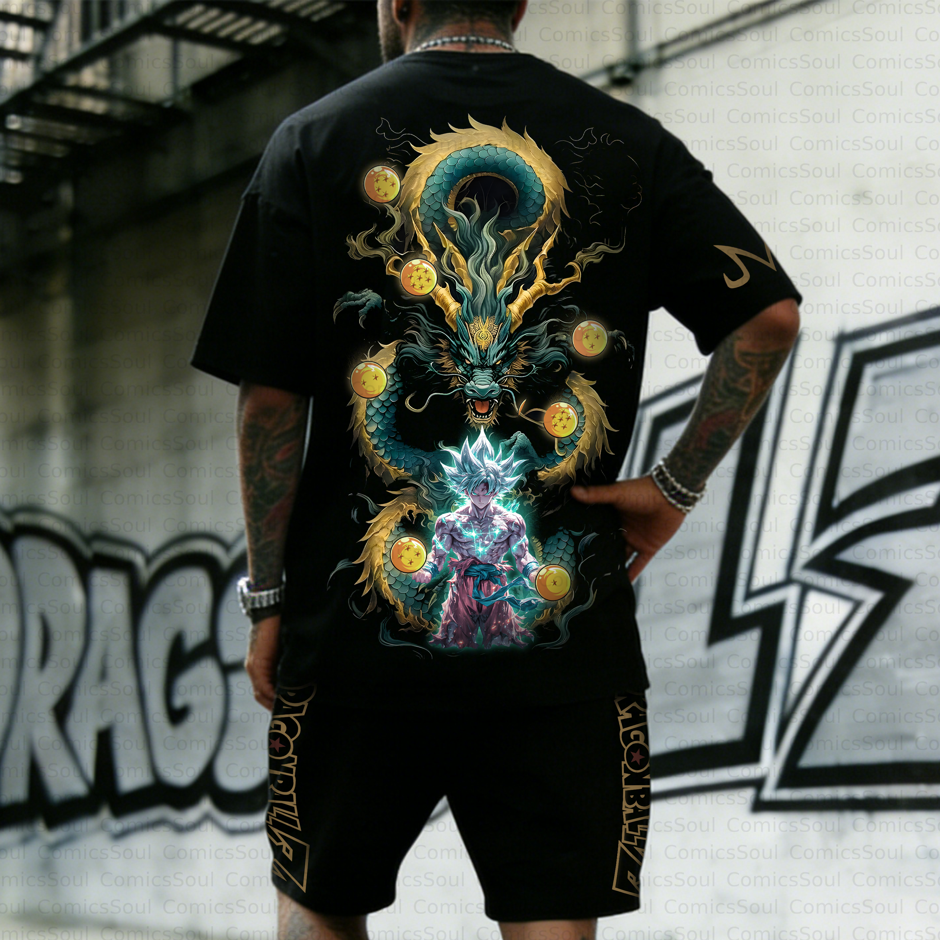 Unisex Anime Inspired Vintage T-shirt& Shorts 2 Pieces Set