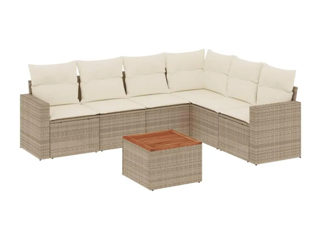 Set sofás de jardín 7 piezas y cojines ratán sintético beige 47810dzrc