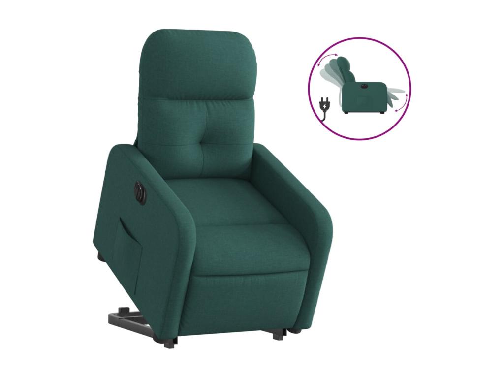 Sillón eléctrico reclinable elevable de tela verde oscuro