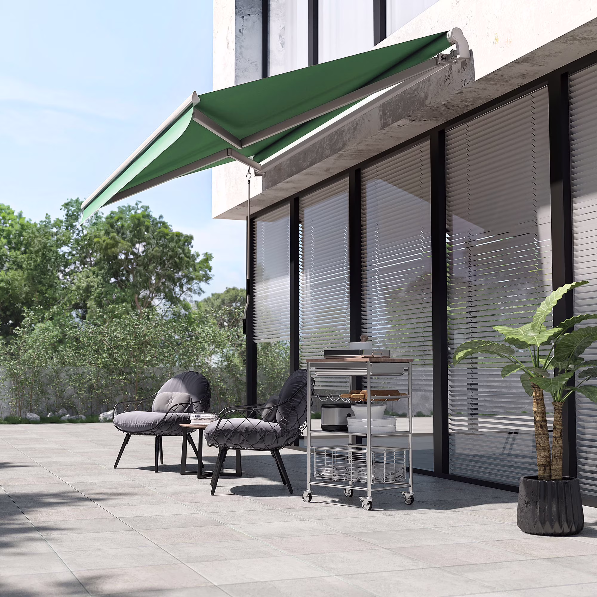 Outsunny 12' x 10' Manual Retractable Awning Outdoor Sunshade Shelter for Patio, Balcony, Yard, with Adjustable & Versatile Design, Beige and White - Image 15