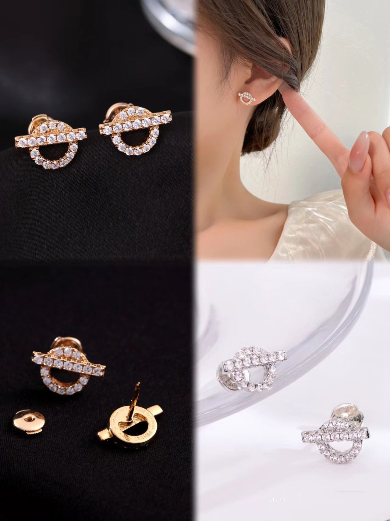 Hermes Diamond Paved Q Stud Earrings - Original Replica Club