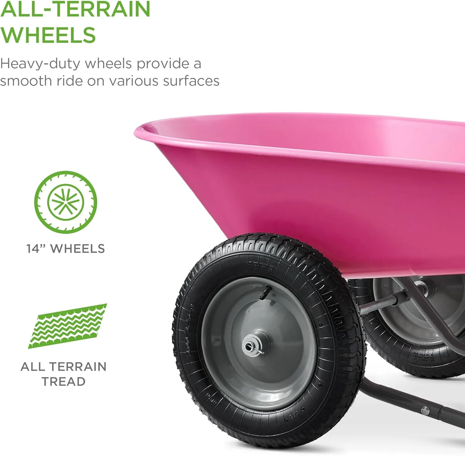 ZMMOO Dual-Wheel Home Utility Yard Wheelbarrow Garden Cart w/Built-in Stand for Lawn, Gardening, Construction - Red - Image 22