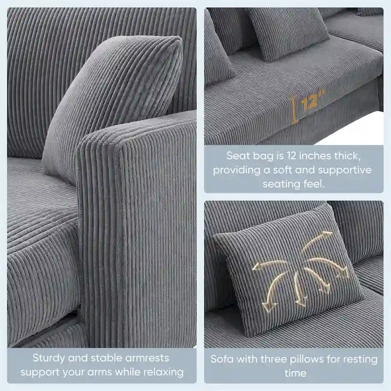 Contemporary L-Shaped Corduroy Sofa with Reversible Chaise from Harper & Bright Designs