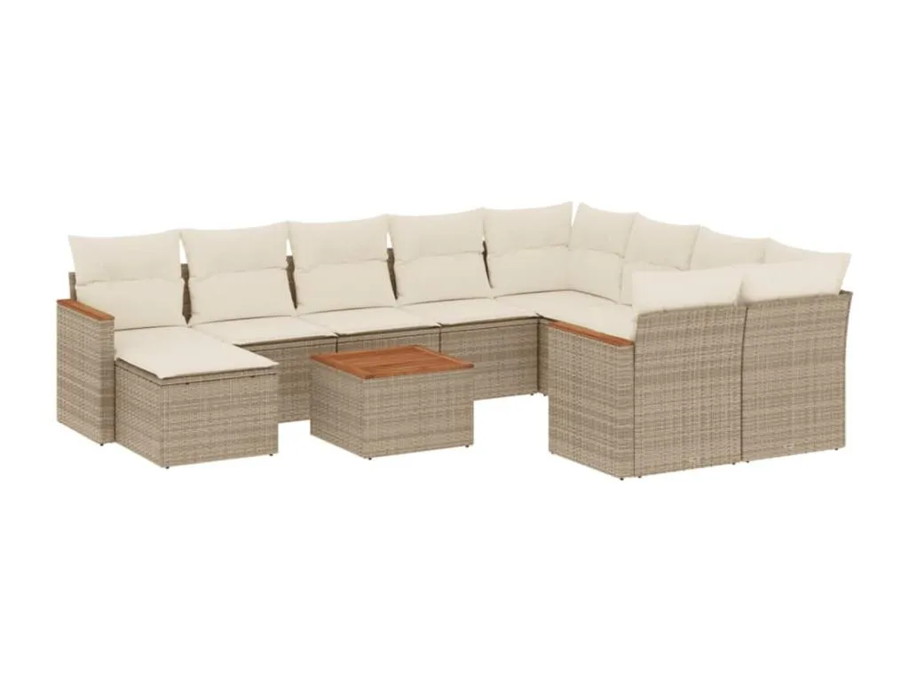 Set de sofás de jardín 11pzas con cojines ratán sintético beige XXAO35726