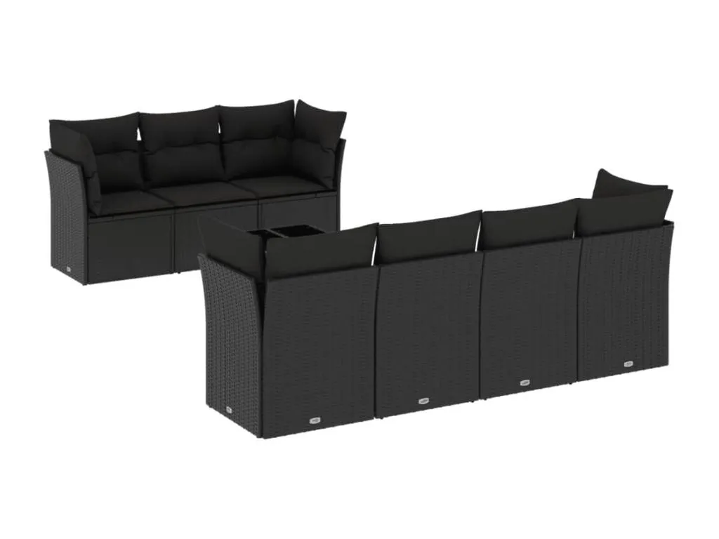 Set de sofás de jardín 8 piezas y cojines ratán sintético negro wtha12920
