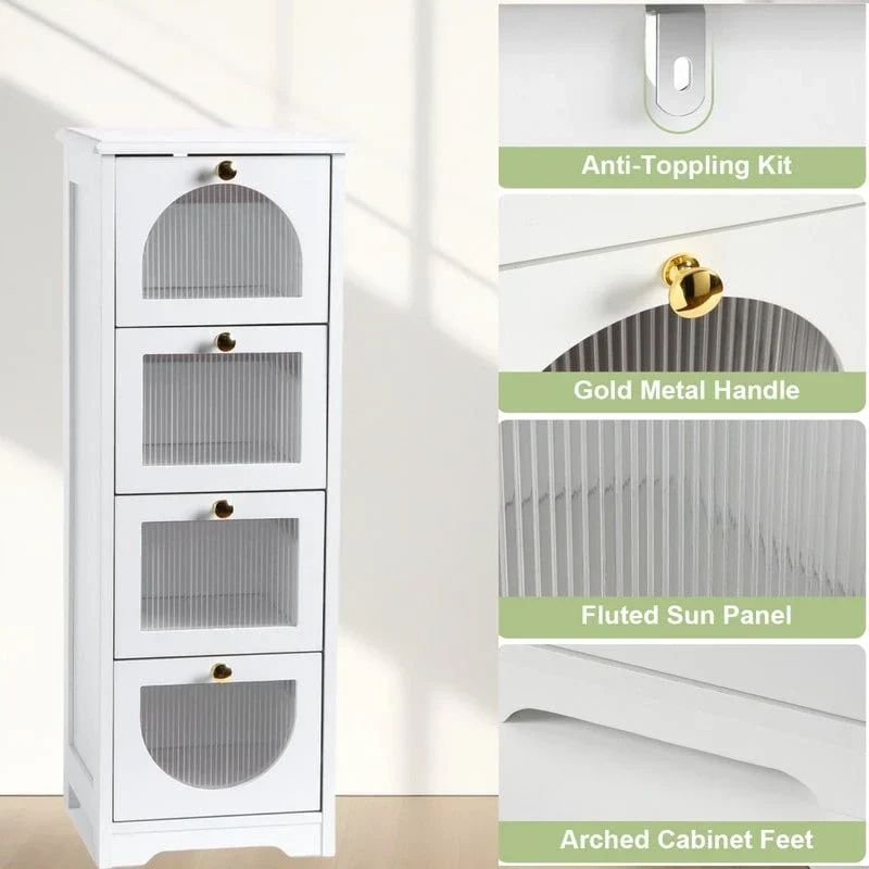 Compact Wooden Bathroom Floor Cabinet with 4 Drawers for Storage